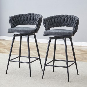 Linen Upholstered Swivel Bar Stools Set of 2 with Footrest and Anti-Slip Base for Kitchen Island, Dining, or Pub - 1 of 4