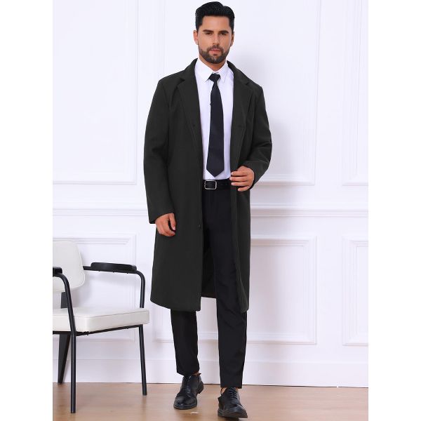 Lars Amadeus Men's Single Breasted Notch Lapel Formal Winter Long Overcoat