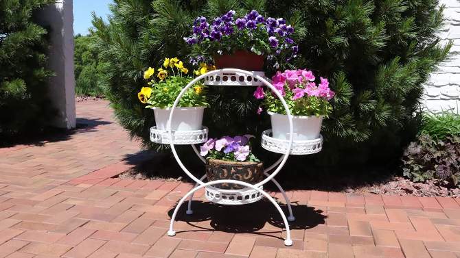 Sunnydaze Indoor/Outdoor Steel 4-Tiered Ferris Wheel Potted Flower Plant Stand Display - 28" - White, 2 of 9, play video
