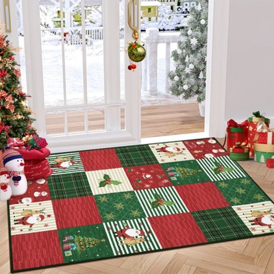 Acekool Holiday Plush Doormat - Reversible Indoor/Outdoor Christmas Rug with Festive Pattern
