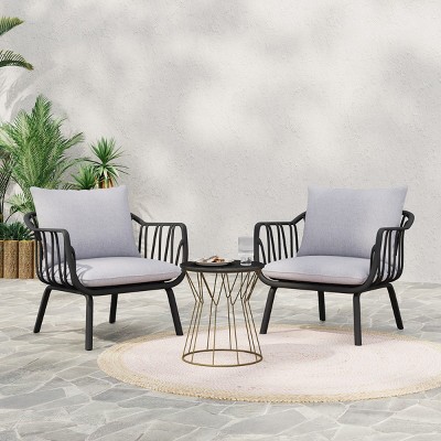 Outdoor Patio Club Arm Chairs Set of 2,Plastic Frame Outdoor Garden Lawn Chair,Modern Open Slat Back Chair with Olefin Cushion-Coolbibila