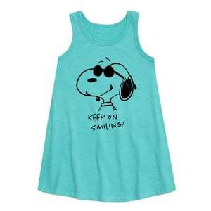 Girls' - Peanuts - Cool Joe Keep On Smiling Graphic Sleeveless Aline Dress - 1 of 4