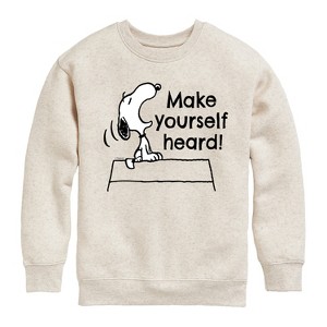 Boys' - Peanuts - Make Yourself Heard Graphic Long Sleeve Fleece Sweatshirt - 1 of 4