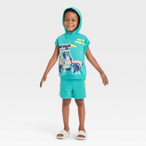 Toddler Boys' 2pc Bluey Hooded Tank and Shorts Set - Teal - 1 of 4