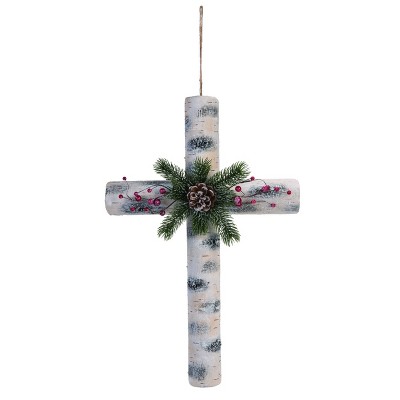 Transpac Foam 23 in. White Christmas Birch Cross