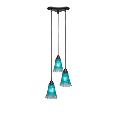 Toltec Lighting Europa 3 - Light Pendant in  Dark Granite with 5.5" Fluted Teal Crystal  Shade