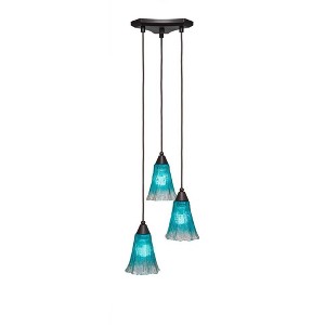 Toltec Lighting Europa 3 - Light Pendant in  Dark Granite with 5.5" Fluted Teal Crystal  Shade - 1 of 1