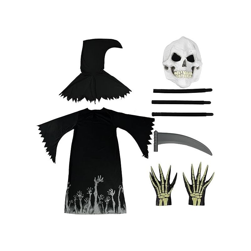 Syncfun Kids Grim Reaper Glow in the Dark Deluxe Phantom Costume, Halloween Grim Reaper Costume for Party - M, 3 of 8