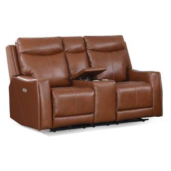 Natalia Power Loveseat Console Recliner Caramel Leather - Steve Silver Co.