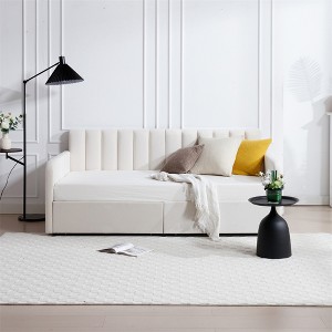 Upholstered Daybed With 2 Drawers, Twin Velvet Daybed With Ribbed Tufted Backrest, Modern Space Saving Sofa Bed For Bedroom Living Room, Easy Assembly - 1 of 4