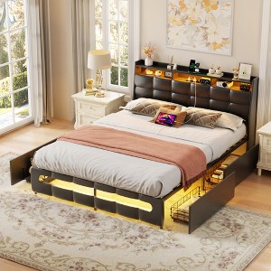 Besiost Bed Frame with Storage Headboard and Charging Station - 1 of 4