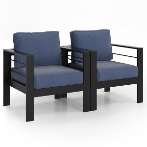 Aluminum Outdoor 2 Pcs Sofa Patio Couch, All-Weather Metal Outdoor Couch with 5" Thick and Soft - 1 of 4