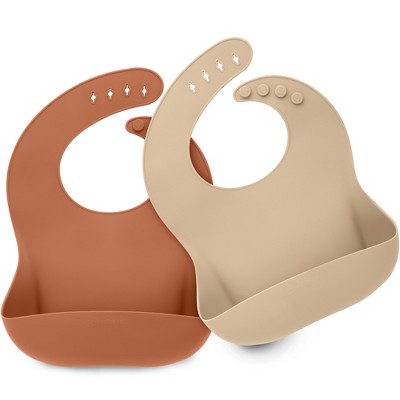 Image of KeaBabies 2-Pack Silicone Bibs For Babies, Food Grade Silicone Baby Bibs for Eating, Feeding, Toddler Bibs, Boys, Girls (Terracotta)