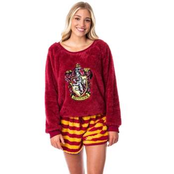  Harry Potter - Conjunto de pijama para niña, camisa y  pantalones cortos del castillo de Hogwarts - Las 4 casas disponibles,  Hufflepuff : Ropa, Zapatos y Joyería