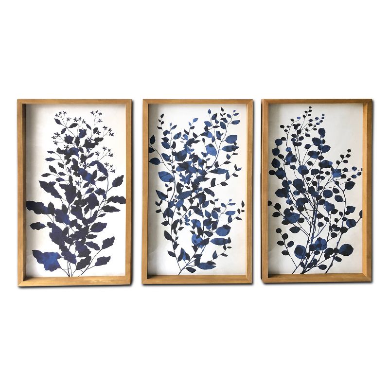 3pc 48&#34; x 30&#34; Branches Wood Framed Wall Canvas Blue - Gallery 57, 1 of 9