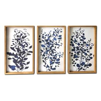 3pc 48" x 30" Branches Wood Framed Wall Canvas Blue - Gallery 57
