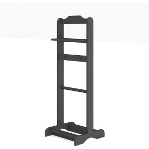 Portable Garment Rack, Wood Suit Valet Stand with Top Tray, Contour Hanger, Trouser Bar, Tie Hook and Shoe Rack,16.9" W x 15.7" D x 47.24" H - 1 of 4