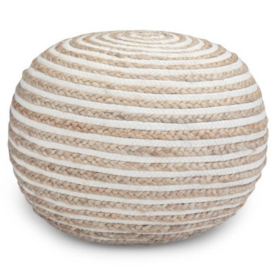 WyndenHall Deni Round Pouf Natural Jute: Bohemian Style, Upholstered, No Assembly, 250lb Capacity