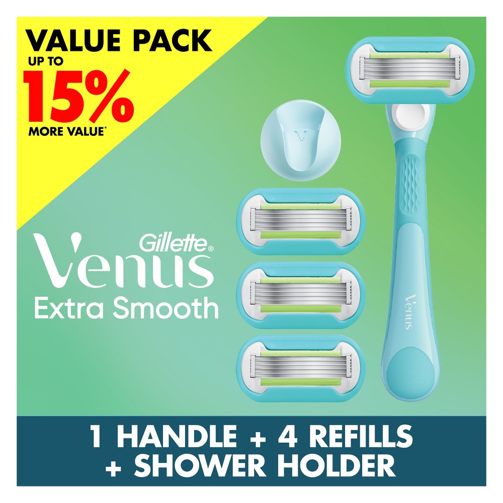 Venus Extra Smooth 5-Blade Women's Razor with 4 Razor Blade Refills and Shower Holder
