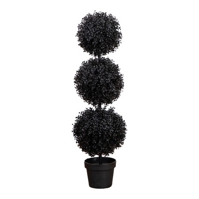 Nearly Natural 3-ft UV Resistant Artificial Halloween Black Triple Ball Boxwood Topiary (Indoor/Outdoor)