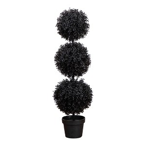 Nearly Natural 3-ft UV Resistant Artificial Halloween Black Triple Ball Boxwood Topiary (Indoor/Outdoor) - 1 of 1