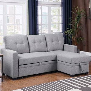 TIRAMISUBEST Linen Upholstered Sectional Sofa with Storage Chaise – Modern Gray Tufted Design for Compact to Medium Spaces-6 Color - 1 of 4