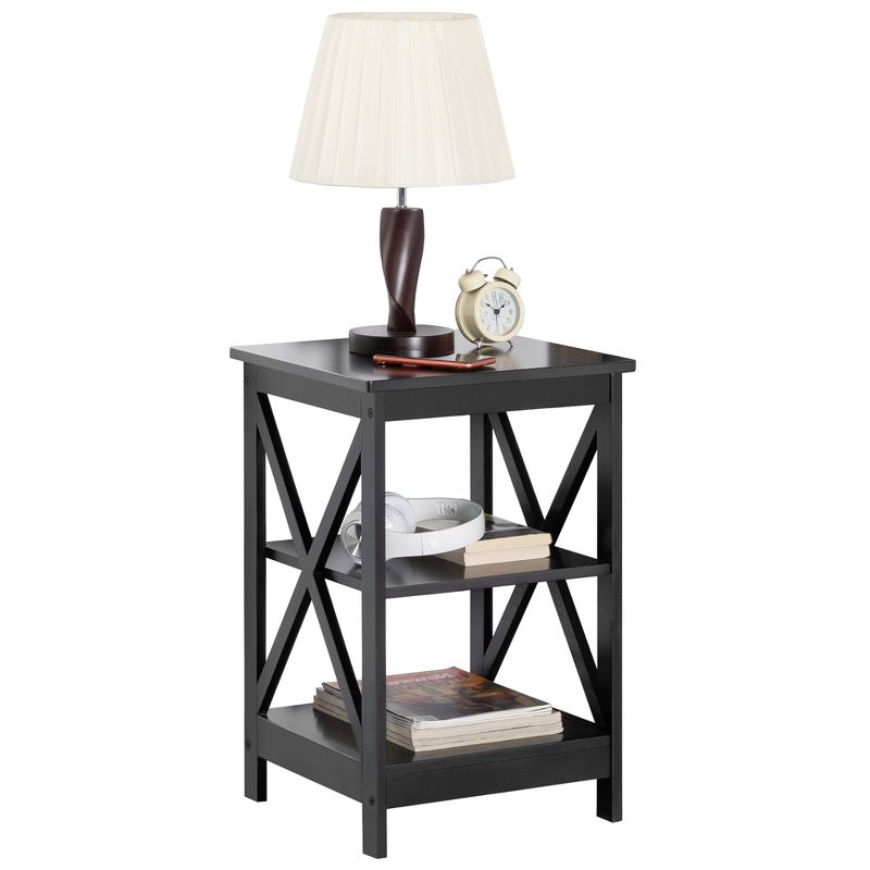Yaheetech 3 Tier Wood End Table with Storage Shelves, X-Shape Frame SideTable for Living Room, 3 of 9