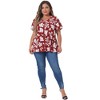 Agnes Orinda Women's Plus Size V Neck Ruffle Hem Short Sleeve Cinched Waist Floral Peplum Blouses - 3 of 4