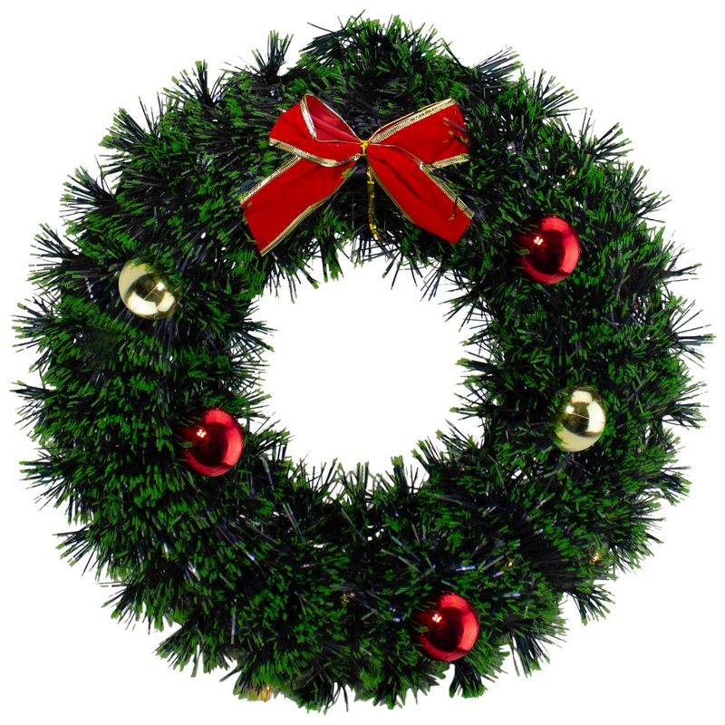 Northlight 17-Inch Green Tinsel Artificial Christmas Wreath with Bow - Unlit, 1 of 5