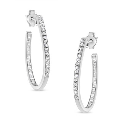 Haus of Brilliance Silver 1/2 Cttw Round and Baguette-Cut Diamond Inside-Outside Hoop Earrings