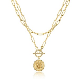 Turandoss 18K Gold Layered Necklaces for Women, Dainty Choker Pendant Necklace with Paperclip Chain, Gold Jewelry for Women, Christmas Gifts for Women - 1 of 4