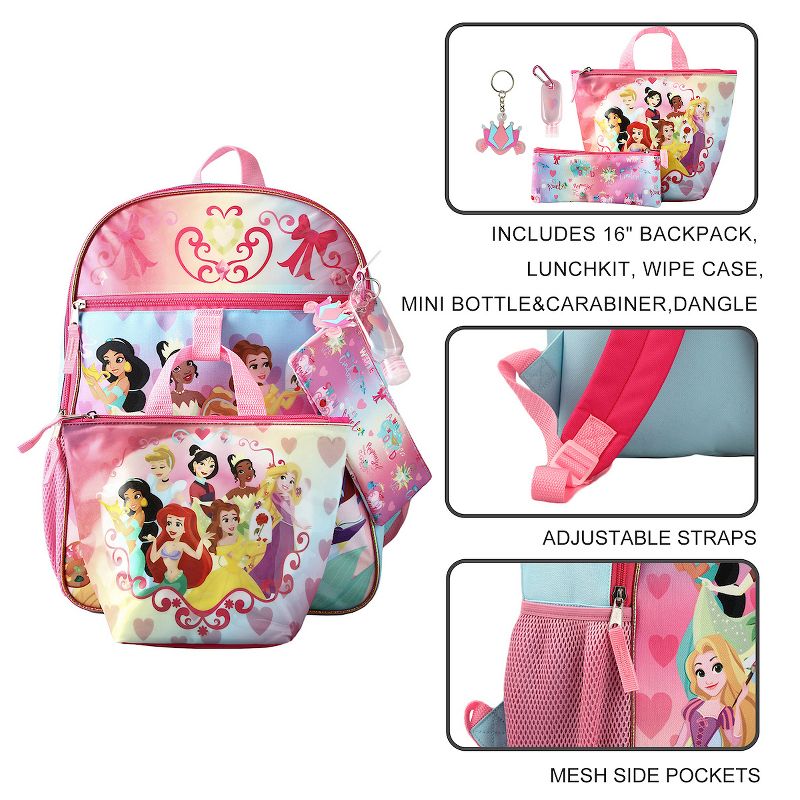 Disney Princesses Backpack With Lunch box set for kids 6 Piece, 5 of 7