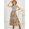Women's 2025 Boho Chiffon Maxi Skirt - Flowy Pleated A-Line Long Skirt with Elastic Waist Coffee Floral-24 - 3 of 4