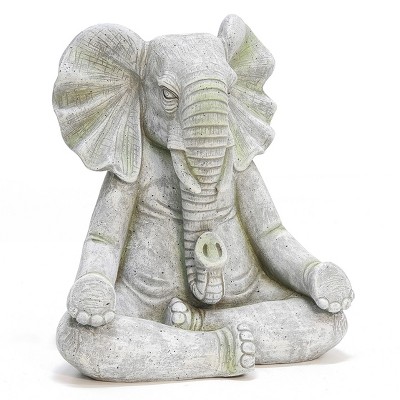 16.93" Gray Meditating Elephant MgO Garden Statue