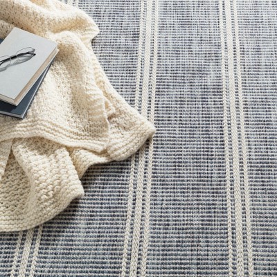 Malta Blue and Cream Handwoven Wool and Viscose Rug, 10' x 14'