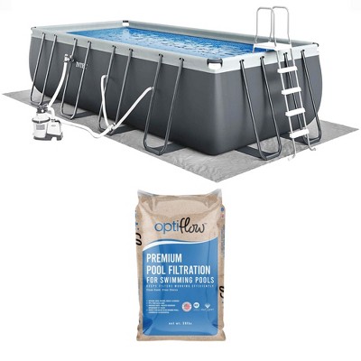Intex Above Ground Swimming Pool Set, Ultra XTR 18' x 9' x 52" Rectangular Frame Bundled with OptiFlow Premium Filter Sand, 50 lb Bag