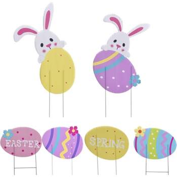 Light Autumn Easter Bunny Yard Stakes - Set of 6