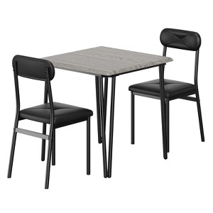 Dining Table Set for 2 With Grey Wood Grain – Spacious Square Table With Rounded Corners and 2 Upholstered Chairs - 1 of 4