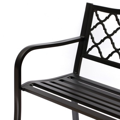 Black Steel and Cast Iron Outdoor Patio Bench