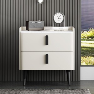 Modern Nightstand with Drawers, Bedside Table with PU Surface and Marble-Pattern Top for Bedroom, Living Room, or Apartment – The Pop Home - 1 of 4