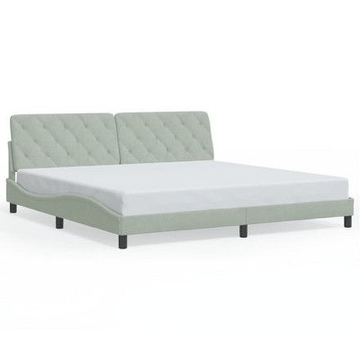 vidaXL King Velvet Bed Frame with Headboard - Light Gray, Stylish Waved Side Design, Plywood Slats Support, Modern Bedroom Base Furniture 76"x79.9"