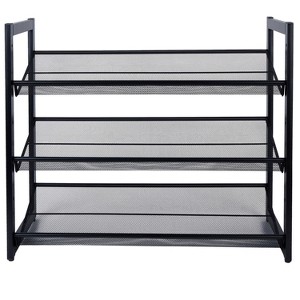 Organize It All 3 Tier Shoe Rack Organizer with Mesh Black: Iron Frame, Holds 12 Pairs, Freestanding, 29" W x 24.4" D x 12" H - 1 of 4