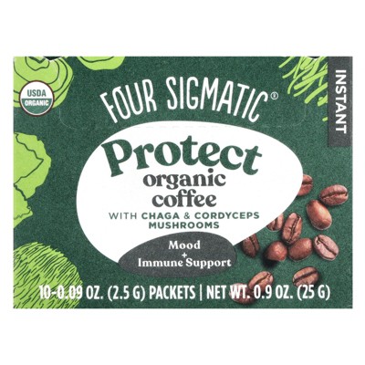 Four Sigmatic Protect, Instant Organic Coffee with Chaga & Cordyceps Mushrooms, Medium Roast, 10 Packets, 0.09 oz (2.5 g) Each