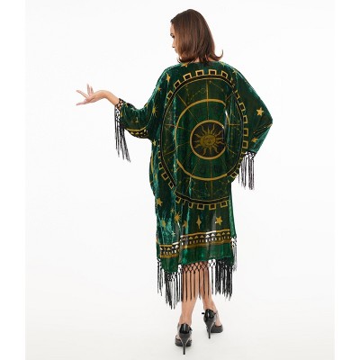 Unique Vintage Women's Zodiac Burnout Velvet Fringe Scarf Coat