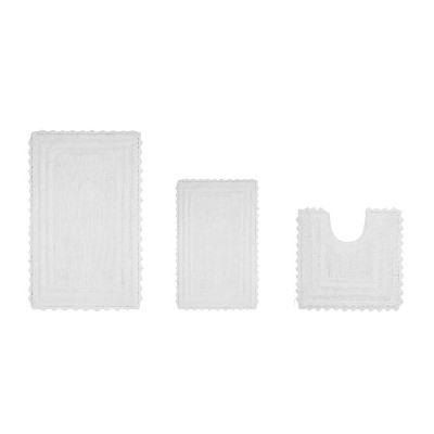 Lilly Crochet Collection 100% Cotton Tufted Reversible 3-Piece Bath Rug Set – Super Absorbent, Machine Washable Bathroom Mats with Crochet Pattern