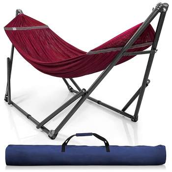 Tranquillo Universal 106.5 Inch Double Hammock Swing with Adjustable Powder-Coated Steel Stand and Carry Bag for Indoor or Outdoor Use, Red