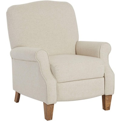 Elm Lane White Linen Push Back Recliner Chair Armchair Comfortable Manual Reclining Footrest Upholstered for Bedroom Living Room
