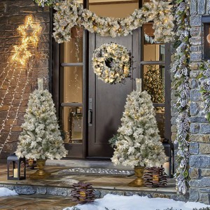 White Pre-lit Artificial Christmas Tree Set with LED Lights,4-Piece Wreath Garland & 4ft Entrance Trees for Holiday Decor-Baofuwish - 1 of 4