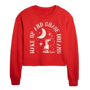 Peanuts Wake Up And Chase Dreams Cropped Long Sleeve Crew Neck Sweatshirt - Red - X-Large - 1 of 4
