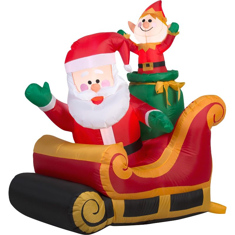 Gemmy Christmas Airblown Inflatable Santa and Elf in Sleigh, 3.5 ft Tall, Red, 1 of 4